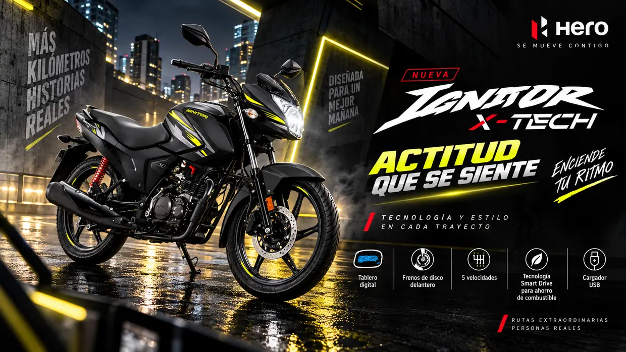 Cartel de campaña de Hero Ignitor X-Tech: Te da más ahorro, velocidad y seguridad