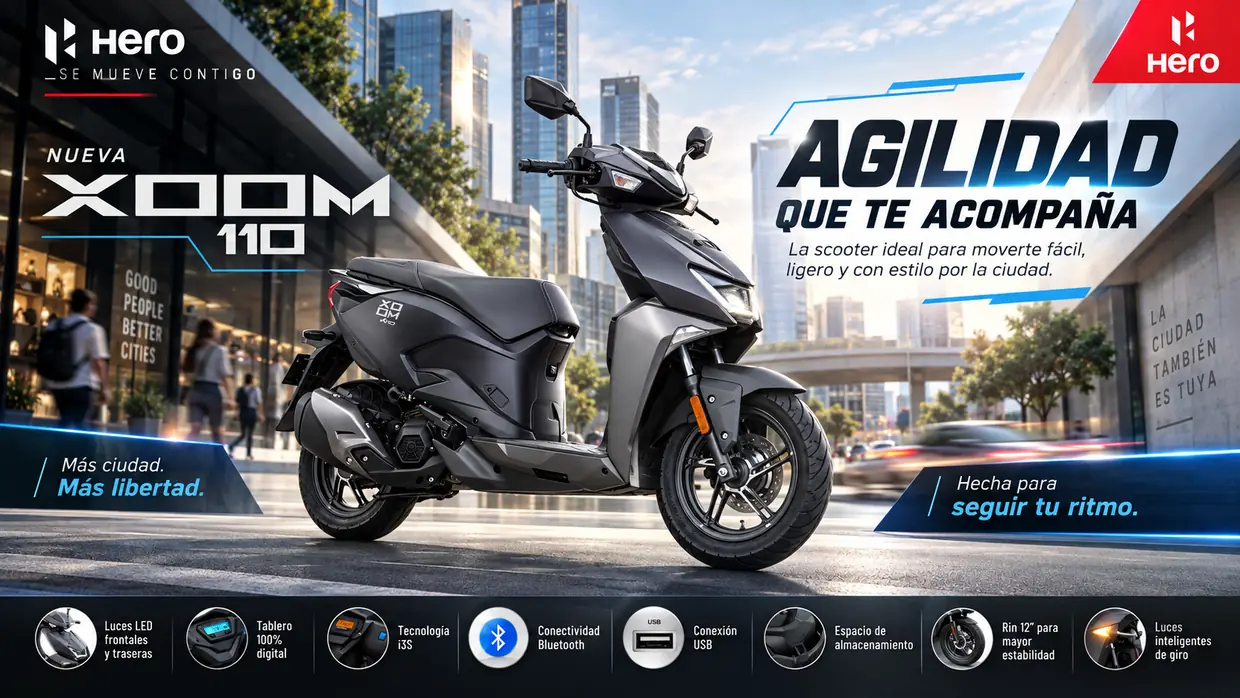 Cartel de campaña de Hero Xoom 110: Muévete al ritmo de una nueva generación