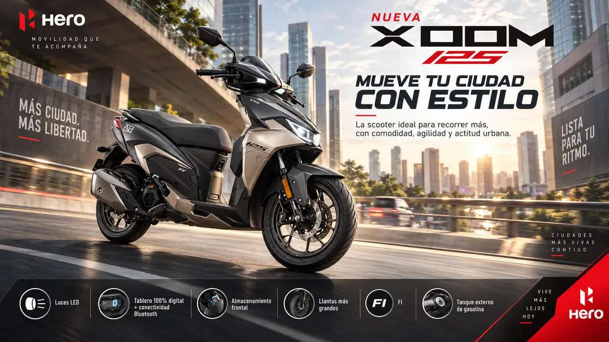 Cartel de campaña de Hero Xoom 125: Estilo, diseño y tecnología para moverte distinto