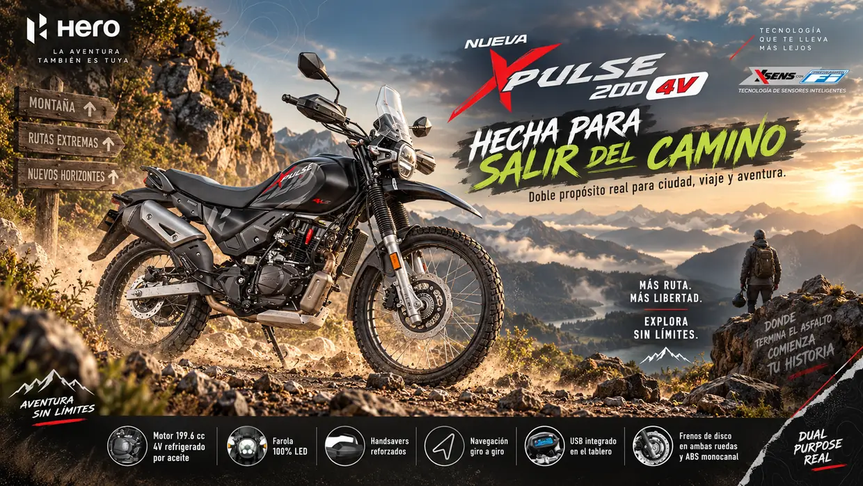 Cartel de campaña de Hero Xpulse 200 4V: Máxima potencia para un país todoterreno