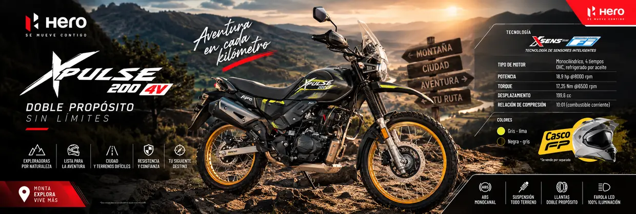 Cartel de campaña de Hero Xpulse 200 Pro 2.0: La más equipada para la aventura
