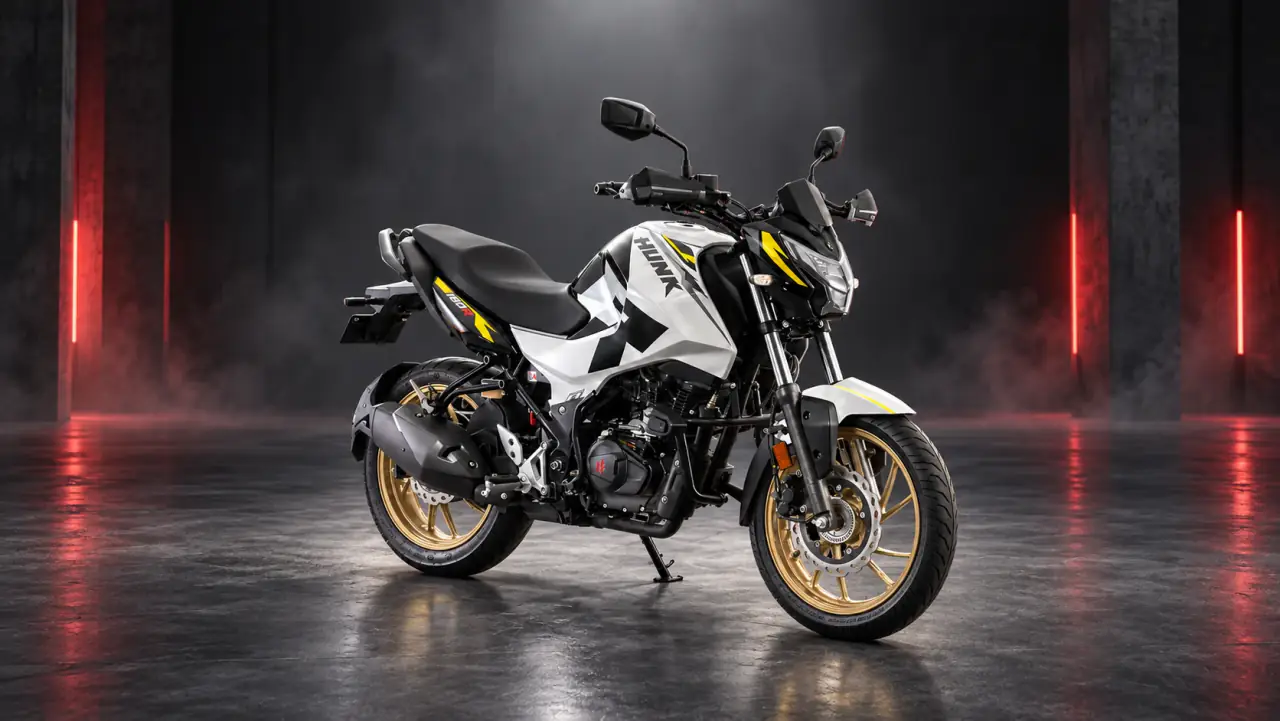 Hunk 160R blanca con detalles amarillos en estudio